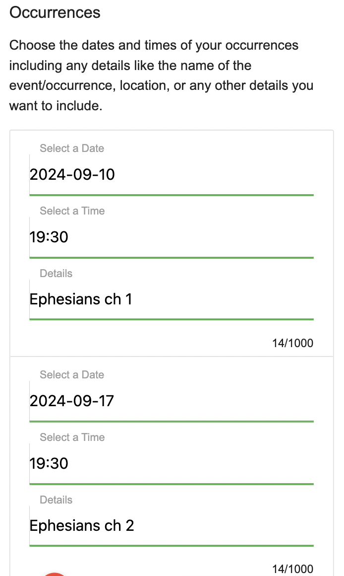 Add dates and times screenshot